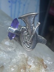 Vintage Trumpet ring amethyst horn musical instrument sterling silver size 7.5