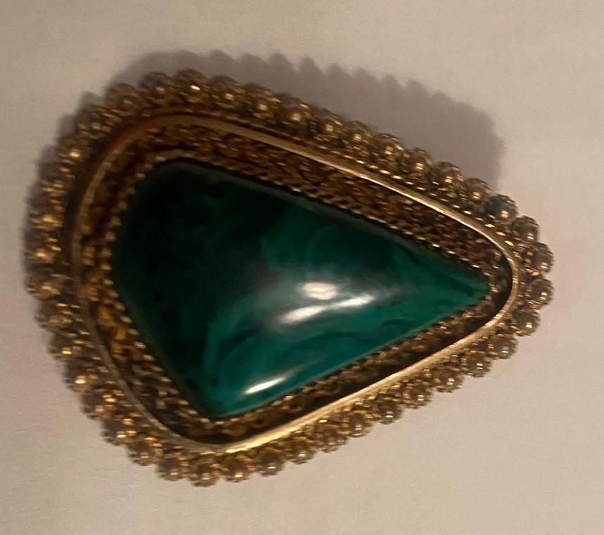 Malachite green brooch pin (small: 1 5/8th inch tall)