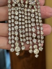Vintage Huge Prong Set Rhinestones Chandelier Dangle Drop Clip On Earrings