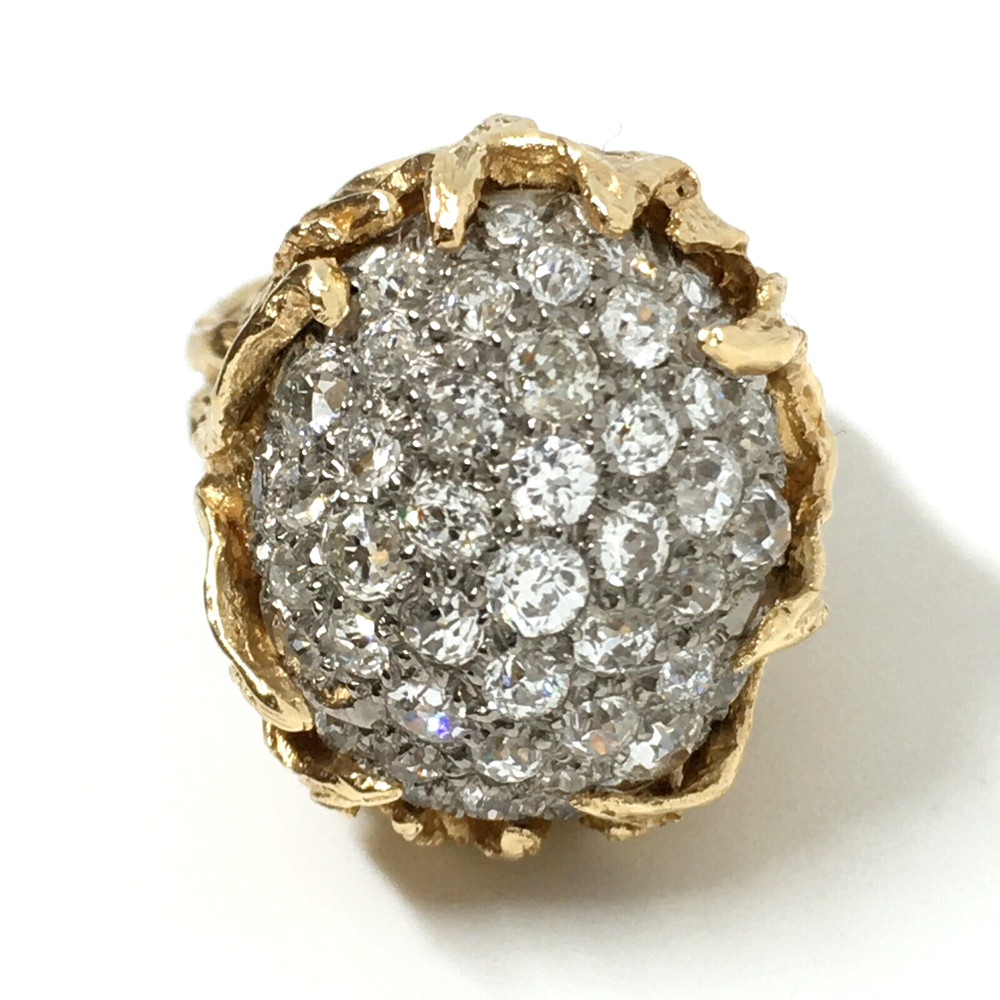 Antique Cluster 14k Yellow White Gold Cocktail Pave 2.70Ct Diamond Ring Estate