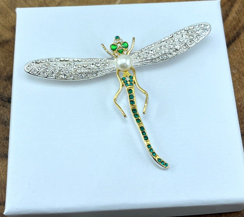 Signed MMA MKM CN Metropolitan Museum Of Art Enamel Rhinestone Dragonfly Brooch
