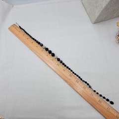 Vintage Black Glass Rhinestone Necklace Silver tone 15″-16.5″