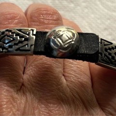 Vintage Dee Morris Navajo Sterling Silver Links on Leather Strap Bracelet