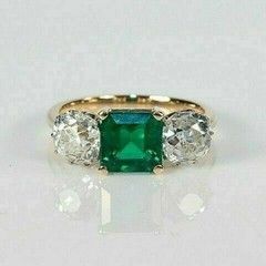 Natural Emerald 3.10 Ct Art Deco Antique Vintage Wedding Ring 14K Yellow Gold FN