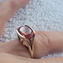 Vintage Mid-Century 14K Vivid Reddish-Orange Sapphire, Approx. 6.00 Carats