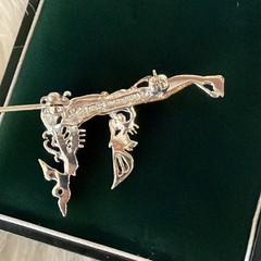 Erte F Initial Vintage Sterling & Gold Plate Brooch Pin