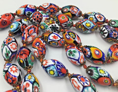 Vintage Murano Knotted Millefiori Venetian Glass Bead Necklace Barrel Clasp
