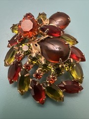 Juliana Rhinestone & Glass Cabochon Autumn Tones Brooch – Almost 2.5” Long