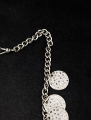 Boho Coastal Hammered Silver Tone Disc Round Charm Chain Necklace 21 in