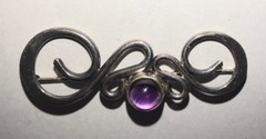 Vintage Fancy Sterling Silver & AMETHYST MODERNIST STUDIO PIN BROOCH signed TJW