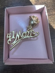 #1 Mom with Rose Flower Brooch Pin Gold Tone Mother’s Day Gift Love Vintage