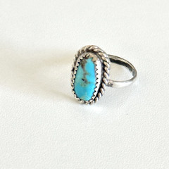 Vintage 925 Sterling Silver Turquoise Southwestern Old Pawn Band Ring Size 4.5