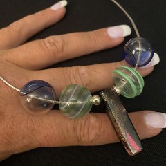 STUDIO ARTISAN HAND MADE ESTATE STERLING SILVER & HAND BLOWN GLASS NECKLACE 16”