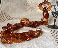 vtg chunky lucite tortoise shell link necklace 15.5+3″