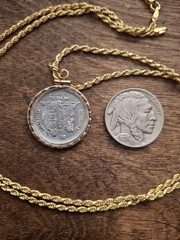 1893 Guatemala Silver & Hammered Gold Coin Necklace, 1 Real, USA Shop Made COA