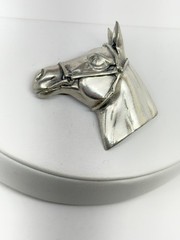 Vtg 1990 Elios Horse Brooch pin Silver Plated Pewter signed Figural Equestrian