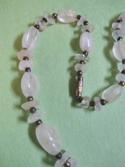 Vintage FROSTED QUARTZ & Silver Tone Beaded Choker Necklace