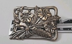 Vintage Silver Plate 2″ Pin Brooch Flowers Bouquet w Bow 1940s Jewelry Victorian