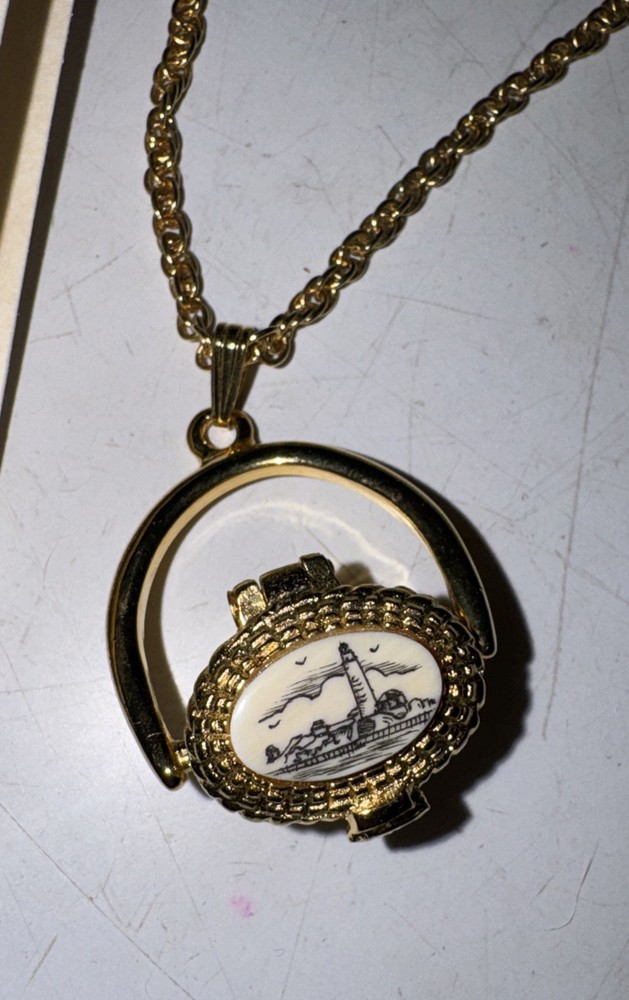 Nantucket Basket 12 Inch Gold Plated Necklace BostonHarbor Lighthouse W/penny!