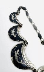 Large Siam Niello Sterling Silver Bib Necklace 43gm Signed Vintage Jewelry