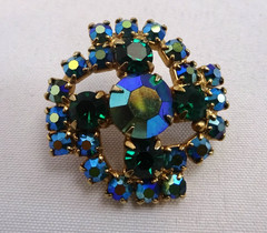 VINTAGE 1.25″ BROOCH FACETTED RHINESTONES AZURE BLUE ESTATE COSTUME JEWELRY