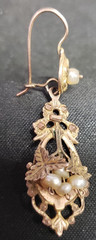 Victorian Style Gold Tone Metal Imitation Pearl? Pierced Earring One Only Single