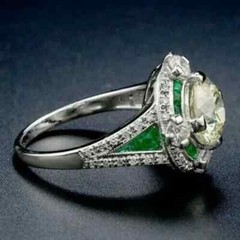 Art Deco Style Lab Created Diamond & Emerald 14k White Gold Finish Wedding Ring