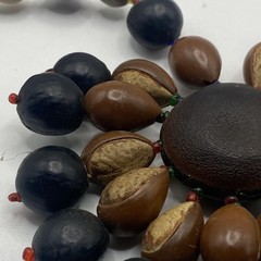 Vintage Handmade Wood Seed Beaded Flower Statement Necklace Buckeye Acorn 26in