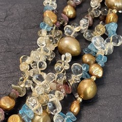 14k Yellow Gold Clasp 5-Strand Quartz Assorted Gemstones Necklace Vintage 18”