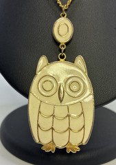 Necklace Vintage Owl Pendant Long Chain Enamel Gold Tone Retro Big Bird Boho