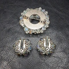 Vintage Pin Brooch And Earrings Set AB Crystal. 14.576