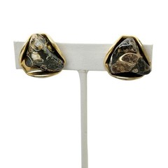 Turritella Agate Fossil Earrings Screw Back Gold Tone Shell Inclusions Vintage