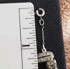 Antique Art Deco Pot Metal Paste Rhodium Plated Bracelet & Safety Chain 1920s