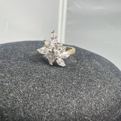 Vintage 18K GE RG Rhinestone Cluster Cocktail Ring Size 8