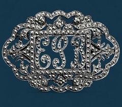 Vintage Art Deco Marcasite Style Monogram Brooch Pin Retro Victorian Revival EUC