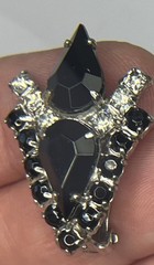 Vintage Black Faceted, Glass/Stone Necklace & Clip-On Earring Set. 1940s-1950s.￼