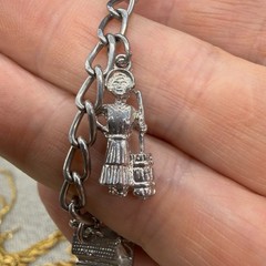 Vintage Charm Bracelet Silver Tone 5 Charms Log Cabin Horse Buggy Museum