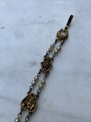 Vintage Goldette NY Victorian Bracelet. Multi-tone rhinestones & Faux pearls