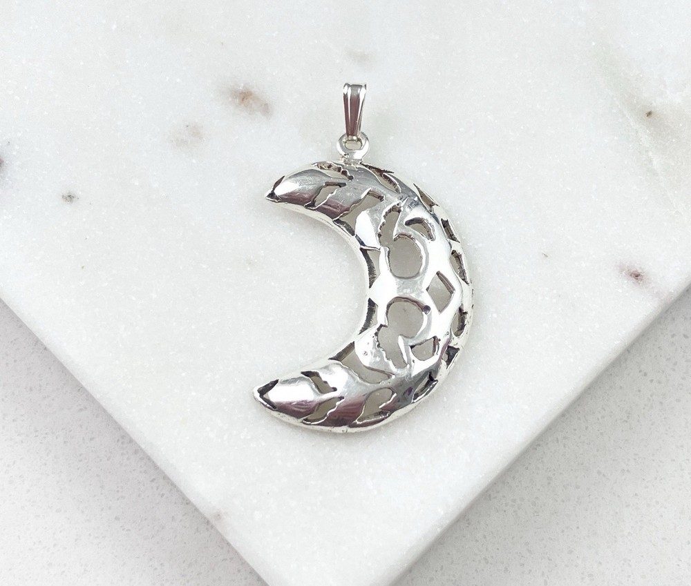 Vintage 925 Sterling Silver Filigree Crescent Moon Pendant