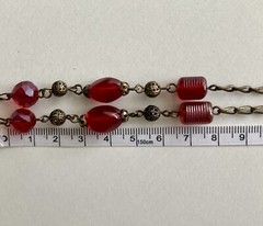 Vintage Red Teardrop Pendant 30in Bead Station Chain 30in Necklace 34g Ladies