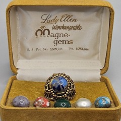 Vintage Lady Ellen Ring Set Interchangeable Magne Gems Gold Tone Glass Stone Lot