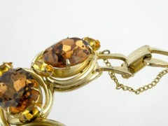Vintage Costume Goldtone Metal Brown and Yellow Rhinestone Bracelet Unsigned