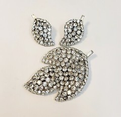 Vintage Clear Rhinestone Leaf Brooch And Earrings Set Juliana