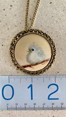 Vtg Hand Painted Porcelain Bird Brooch Pendant Necklace Ornate Signed Anna Mae
