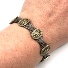 VTG Russian Bracelet Sz 6.75 Multi-strand Foxtail Chains & Oval Niello Panel 925