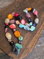 Vtg Natural & Man-made Colorful Stone Beaded Necklace, Non-magnetic Toggle