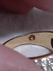 Vintage layered CZ white & red channel set unisex gold tone ring size 7