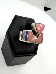 925 Vintage Thulite Opal Charoite Multi-Stone Abstract Ring Size 7.25 9.6 grams