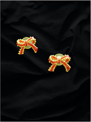 VINTAGE PIERCED EARRINGS – Red and Gold Bows, Post Earrings