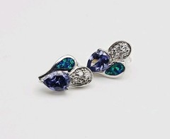 Sterling Silver 1.50ct TW Tanzanite, Opal & CZ Post Back Earrings